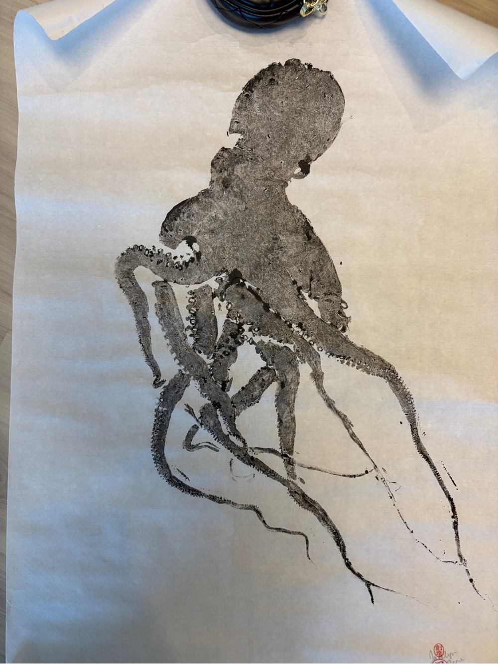 Authentic Hawaiian Gyotaku Octopus Artwork – Original Ink Painting
